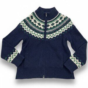 L.L. Bean Lambswool Zip Ski Cardigan Sweater Fair Isle Lambs Wool Women's Medium
